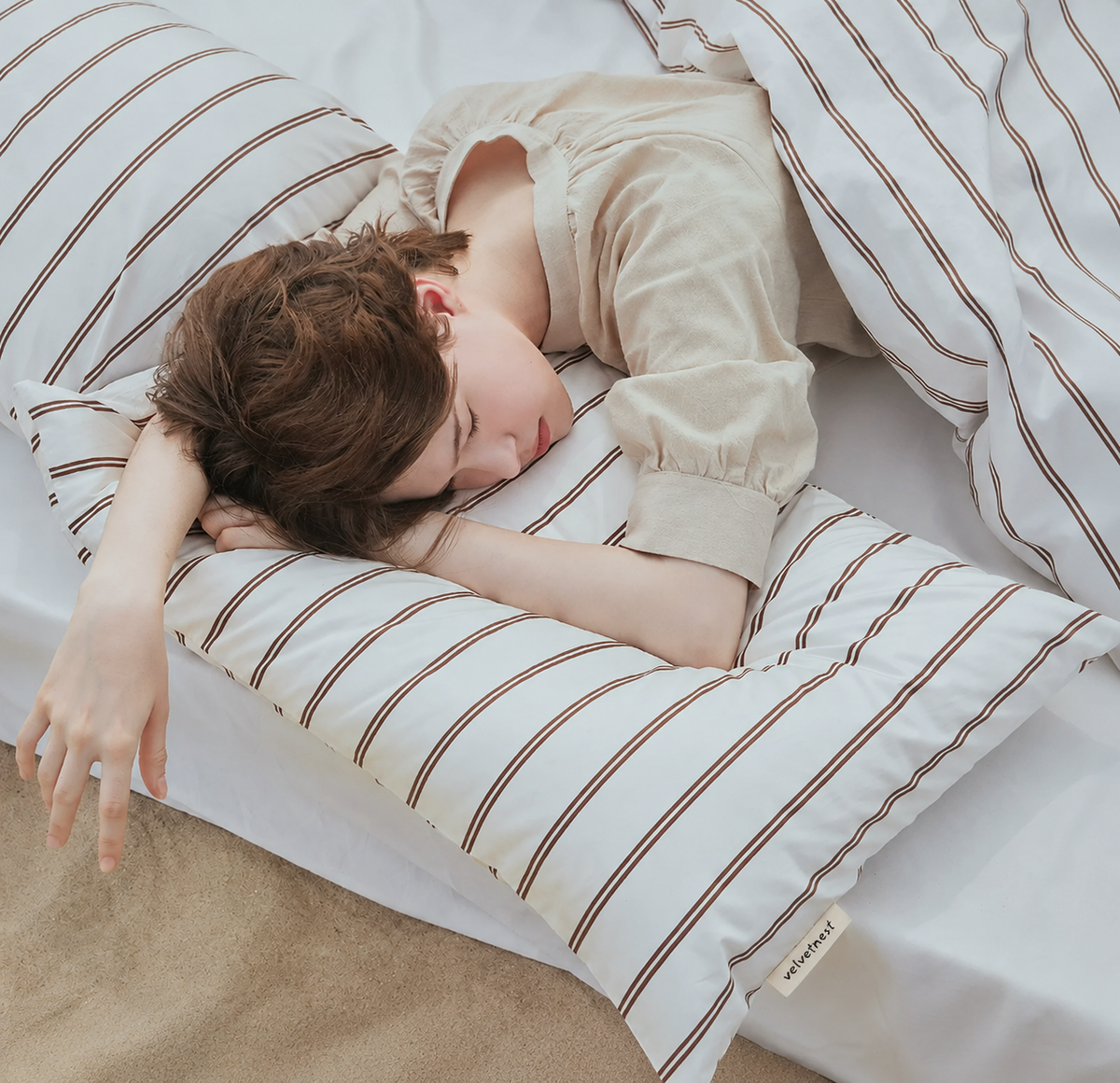 Maple Brown Stripe Double-Yarn Cotton Bedding Set